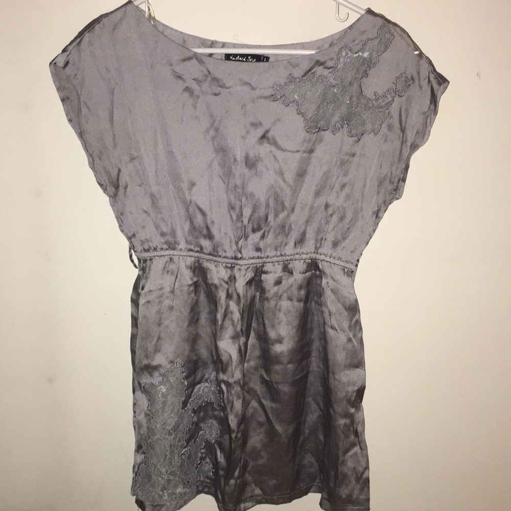 Grey satin and lace top